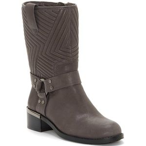 Waldan Quilted Leather Moto Block Heel Booties